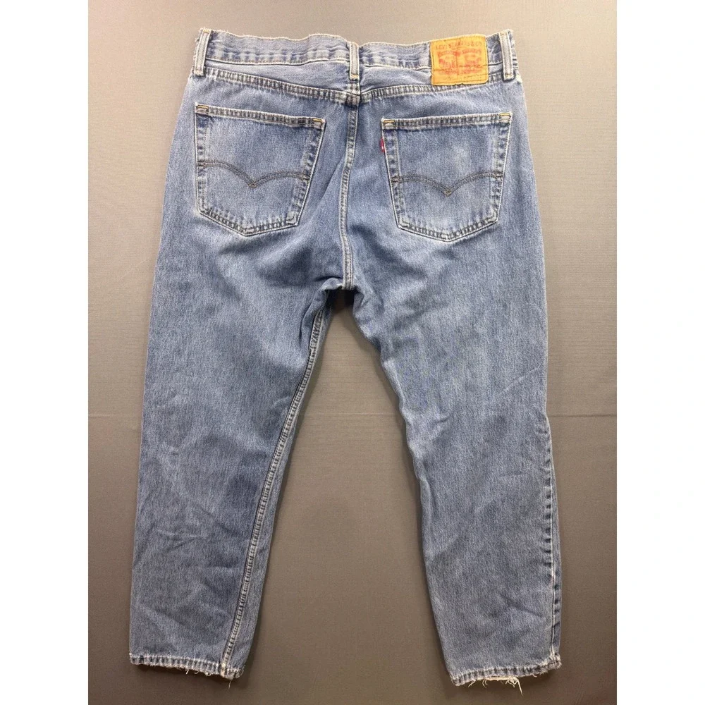 Levi's 505 Straight Leg Jeans Mens Blue Medium Wash‎ Frayed Hem 34x32